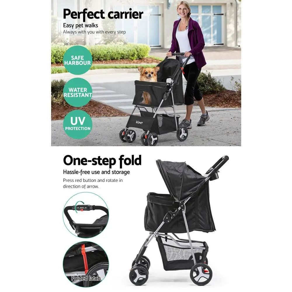 i.Pet 4 Wheel Pet Stroller - Black Deals499