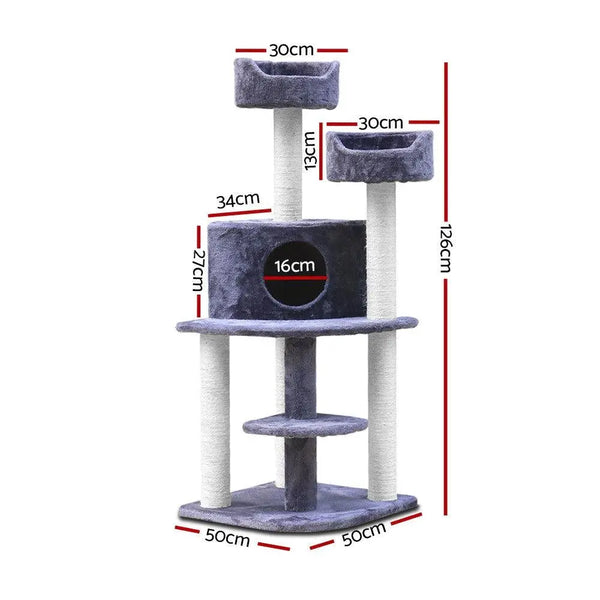 i.Pet Cat Tree 126cm Trees Scratching Post Scratcher Tower Condo House Furniture Wood Deals499