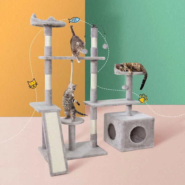 i.Pet Cat Tree Scratching Post Scratcher Tower Condo House Grey 135cm Deals499