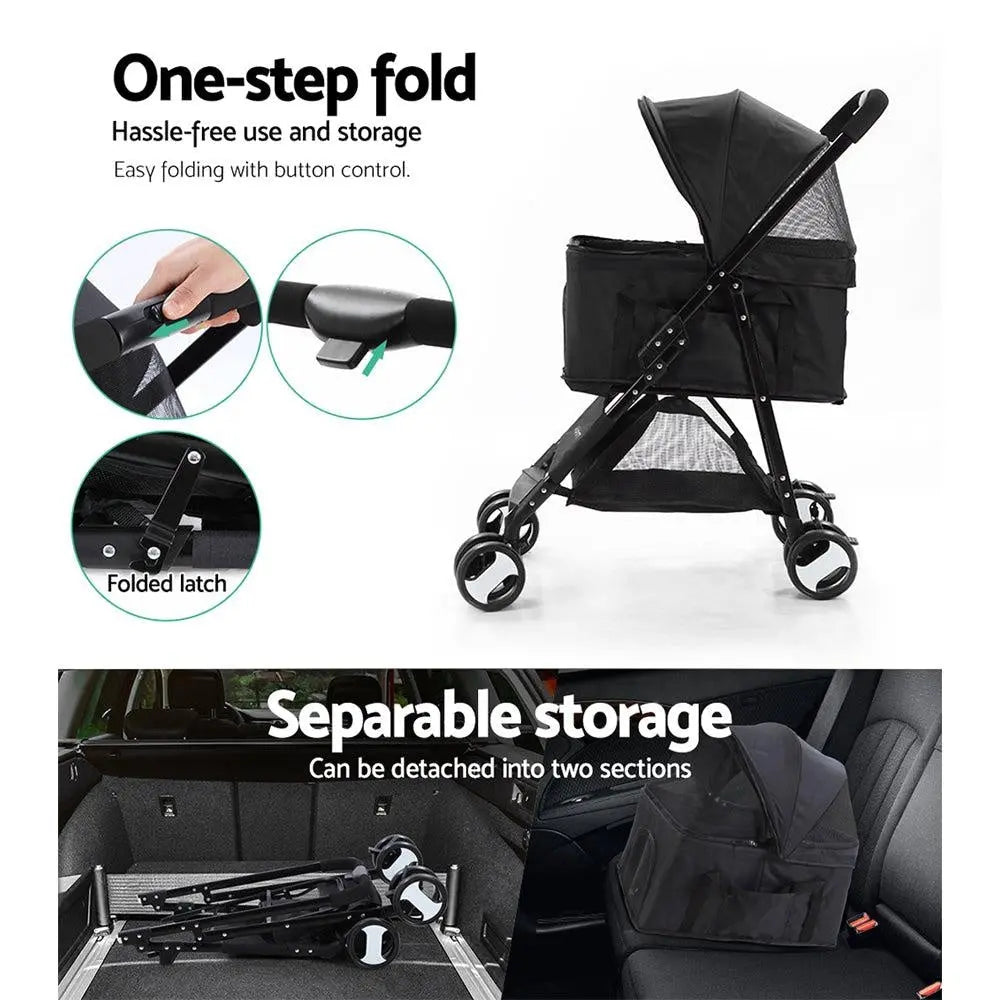 i.Pet Pet Stroller Dog Carrier Foldable Pram 3 IN 1 Middle Size Black Deals499