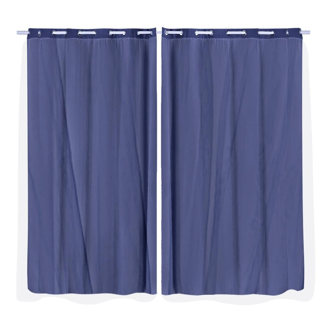 2x Blockout Curtains Panels 3 Layers with Gauze Room Darkening 180x230cm Navy Deals499