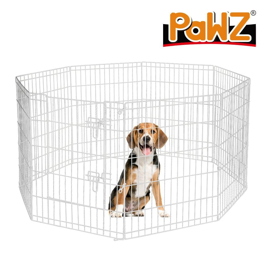 PaWz Pet Dog Playpen Puppy Exercise 8 Panel Enclosure Fence Silver With Door 36