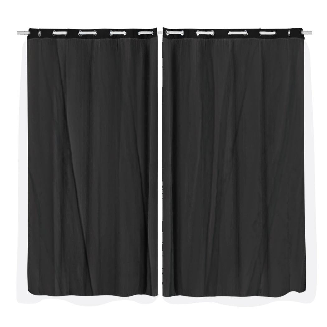 2x Blockout Curtains Panels 3 Layers with Gauze Room Darkening 180x213cm Black Deals499