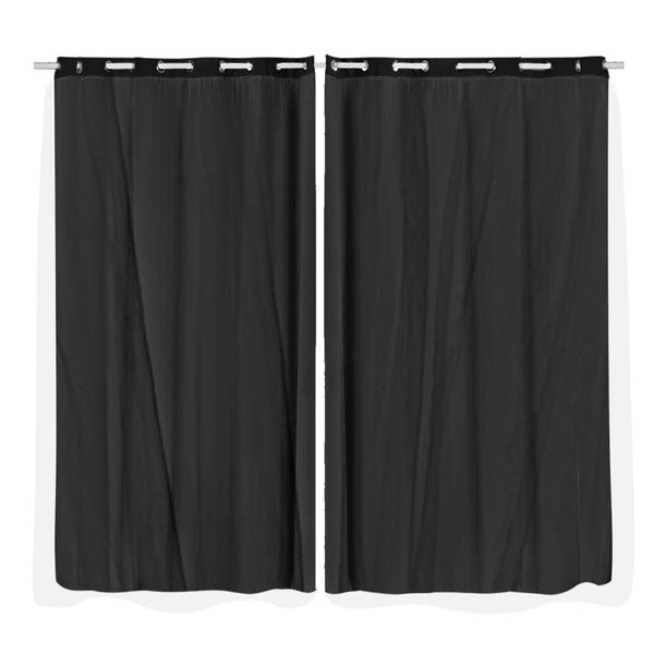 2x Blockout Curtains Panels 3 Layers with Gauze Room Darkening 180x213cm Black Deals499