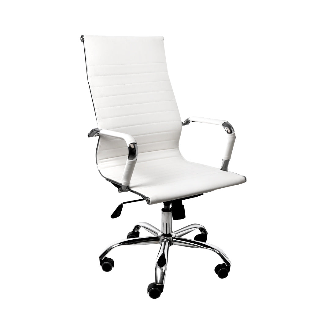 Office Chair Gaming Chair Home Work Study PU Mat Seat High-Back Computer White Deals499