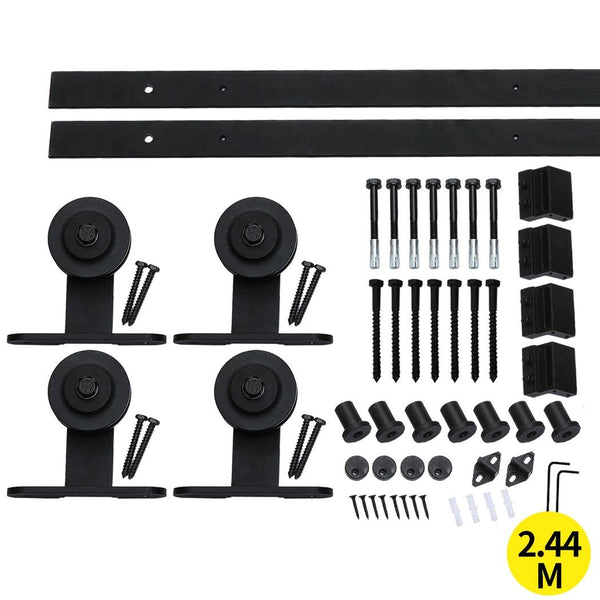 2.44M Antique Classic Style Double Sliding Barn Door Hardware Track Roller Kit Deals499