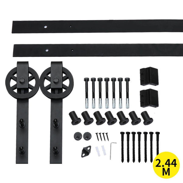 2.44M Antique Classic Style Single Sliding Barn Door Hardware Track Roller Kit Deals499