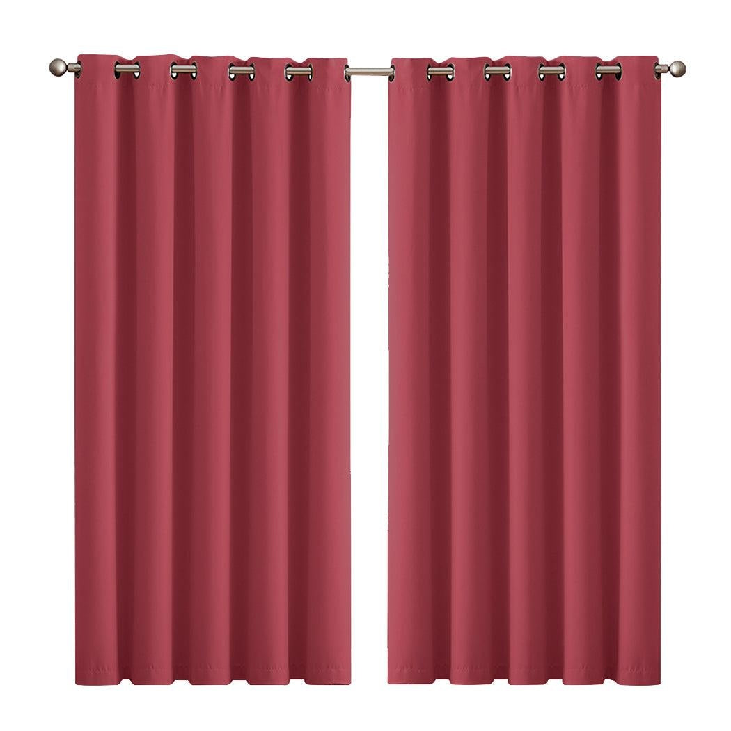 2x Blockout Curtains Panels 3 Layers Eyelet Room Darkening 180x230cm Burgundy Deals499