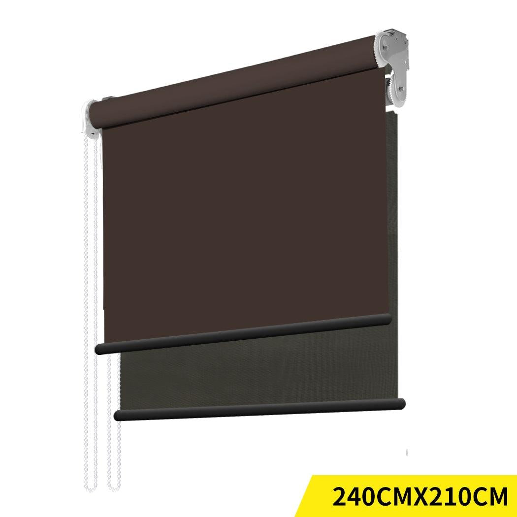 Modern Day/Night Double Roller Blinds Commercial Quality 240x210cm Coffee Black Deals499