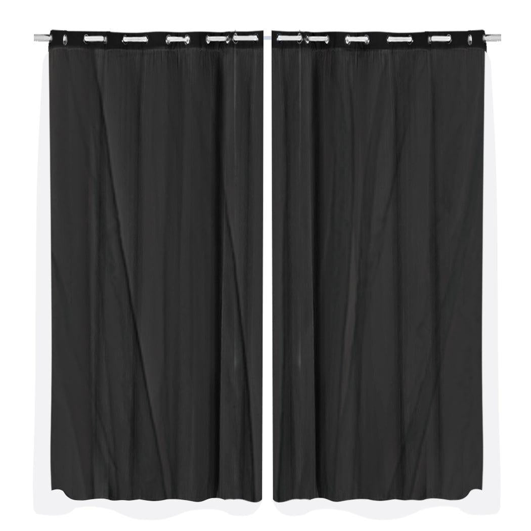 2x Blockout Curtains Panels 3 Layers with Gauze Room Darkening 240x230cm Black Deals499