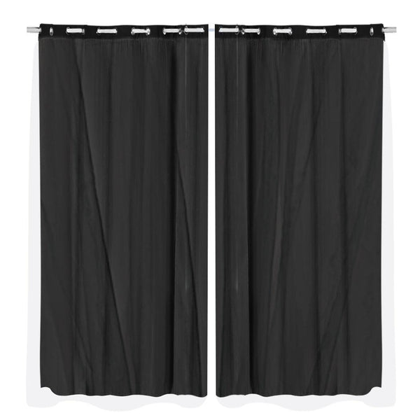 2x Blockout Curtains Panels 3 Layers with Gauze Room Darkening 240x230cm Black Deals499