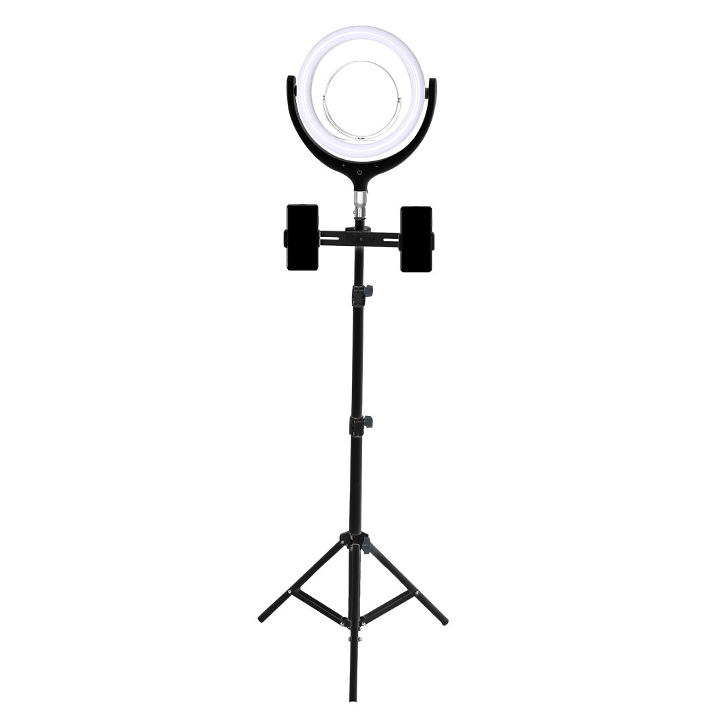 LED Ring Light with Tripod Stand Phone Holder Dimmable Studio Lamp Makeup Mirror Black Deals499