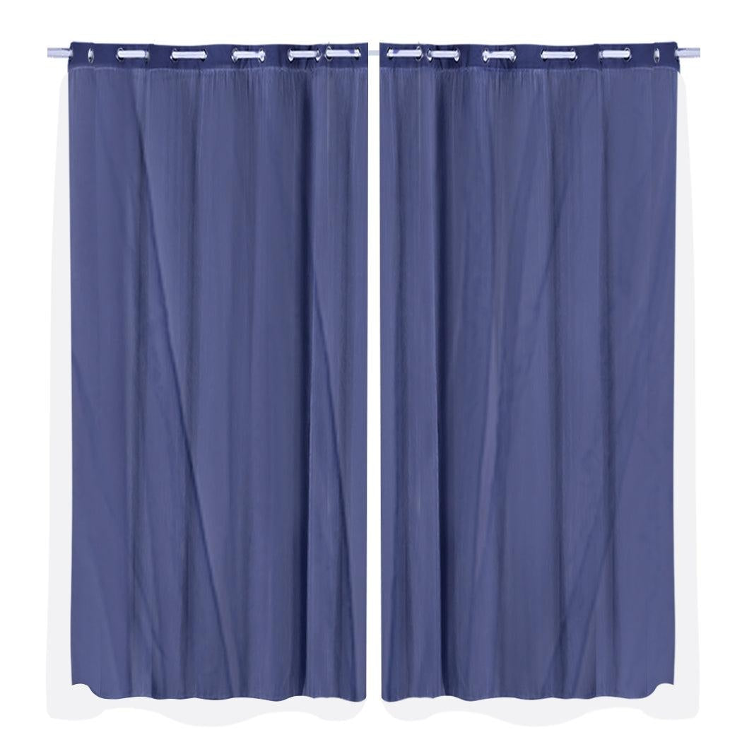 2x Blockout Curtains Panels 3 Layers with Gauze Room Darkening 240x230cm Navy Deals499