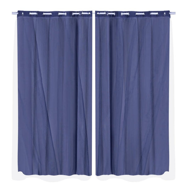 2x Blockout Curtains Panels 3 Layers with Gauze Room Darkening 240x230cm Navy Deals499