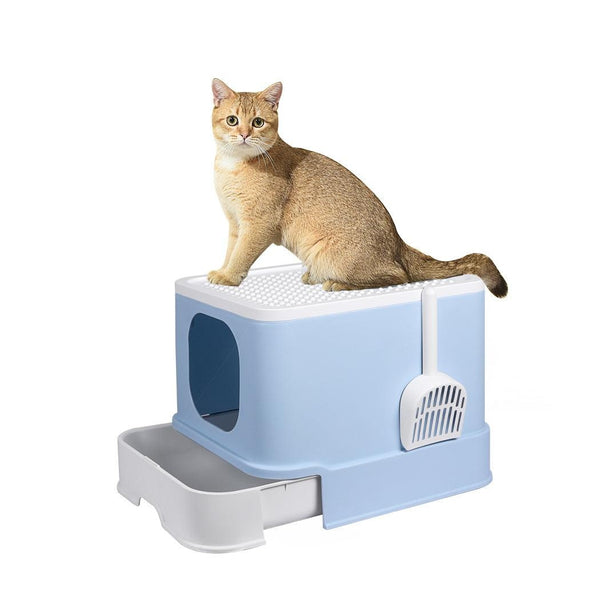 PaWz Cat Litter Box Fully Enclosed Kitty Toilet Trapping Odor Control Basin Blue Deals499