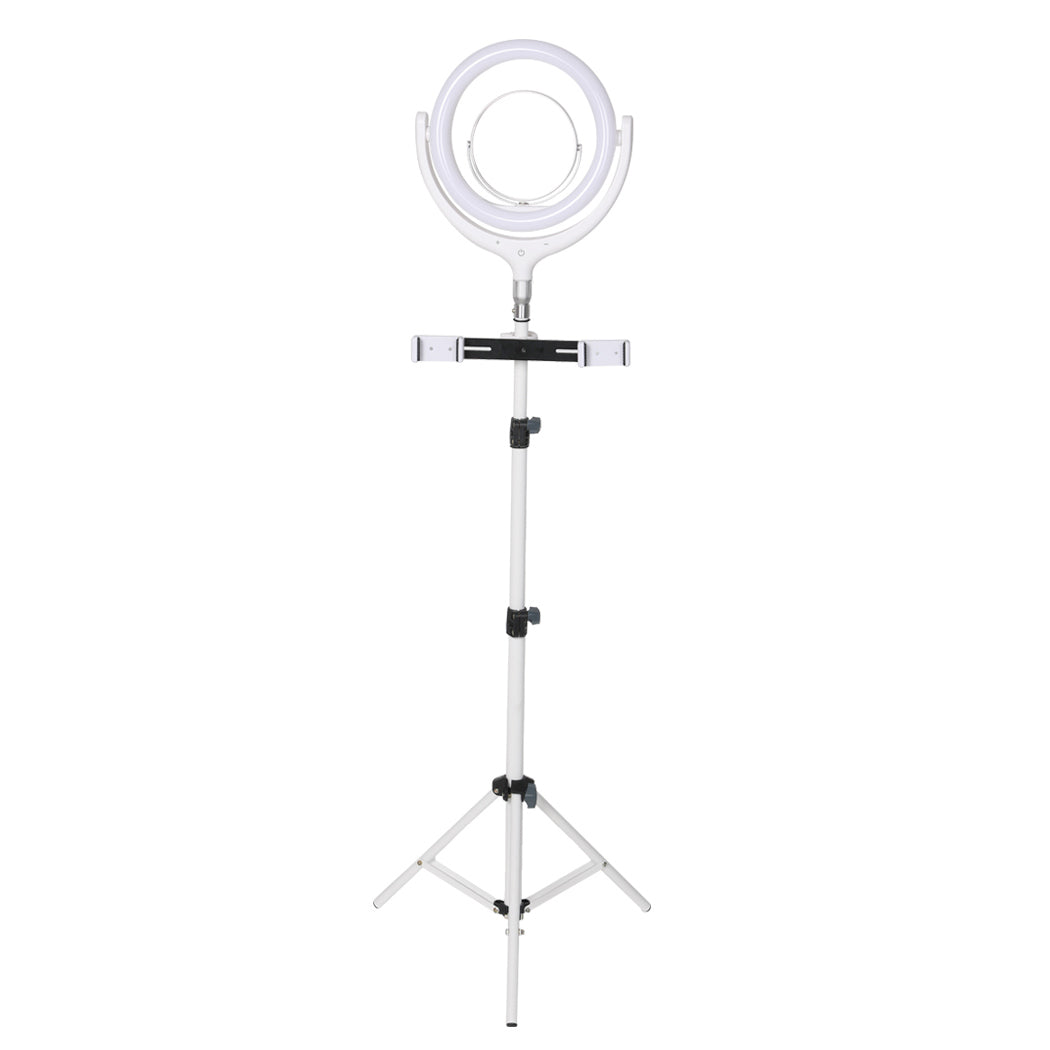 LED Ring Light with Tripod Stand Phone Holder Dimmable Studio Lamp Makeup Mirror White Deals499