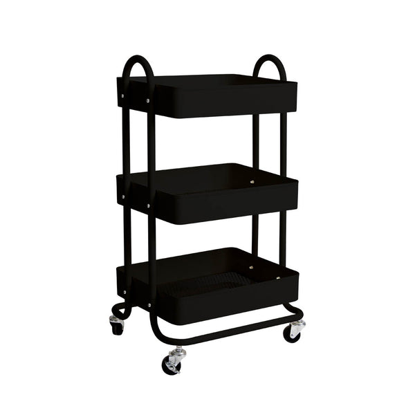 3 Tiers Kitchen Trolley Cart Steel Storage Rack Shelf Organiser Wheels Black Deals499