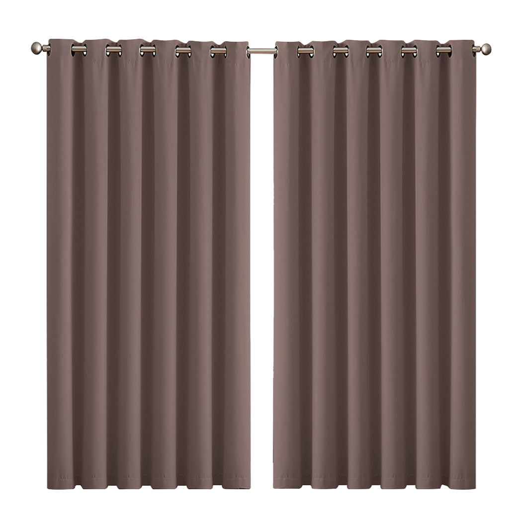 2x Blockout Curtains Panels 3 Layers Eyelet Room Darkening 240x230cm Taupe Deals499