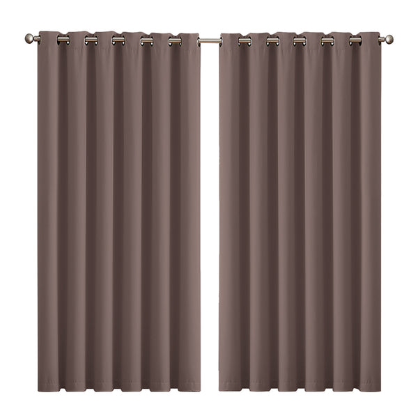 2x Blockout Curtains Panels 3 Layers Eyelet Room Darkening 240x230cm Taupe Deals499