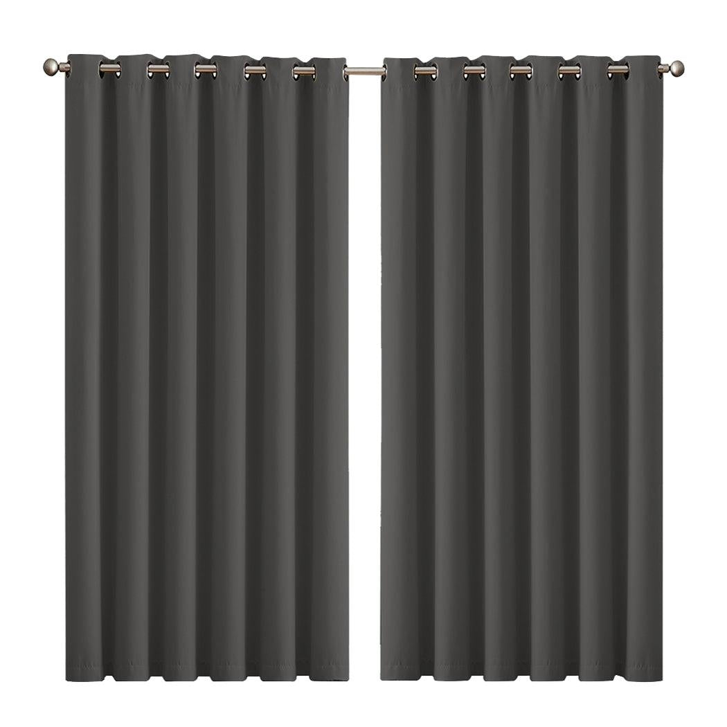 2x Blockout Curtains Panels 3 Layers Eyelet Room Darkening 240x230cm Charcoal Deals499