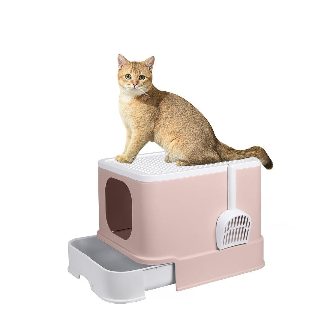 PaWz Cat Litter Box Fully Enclosed Kitty Toilet Trapping Odor Control Basin Coffee Deals499