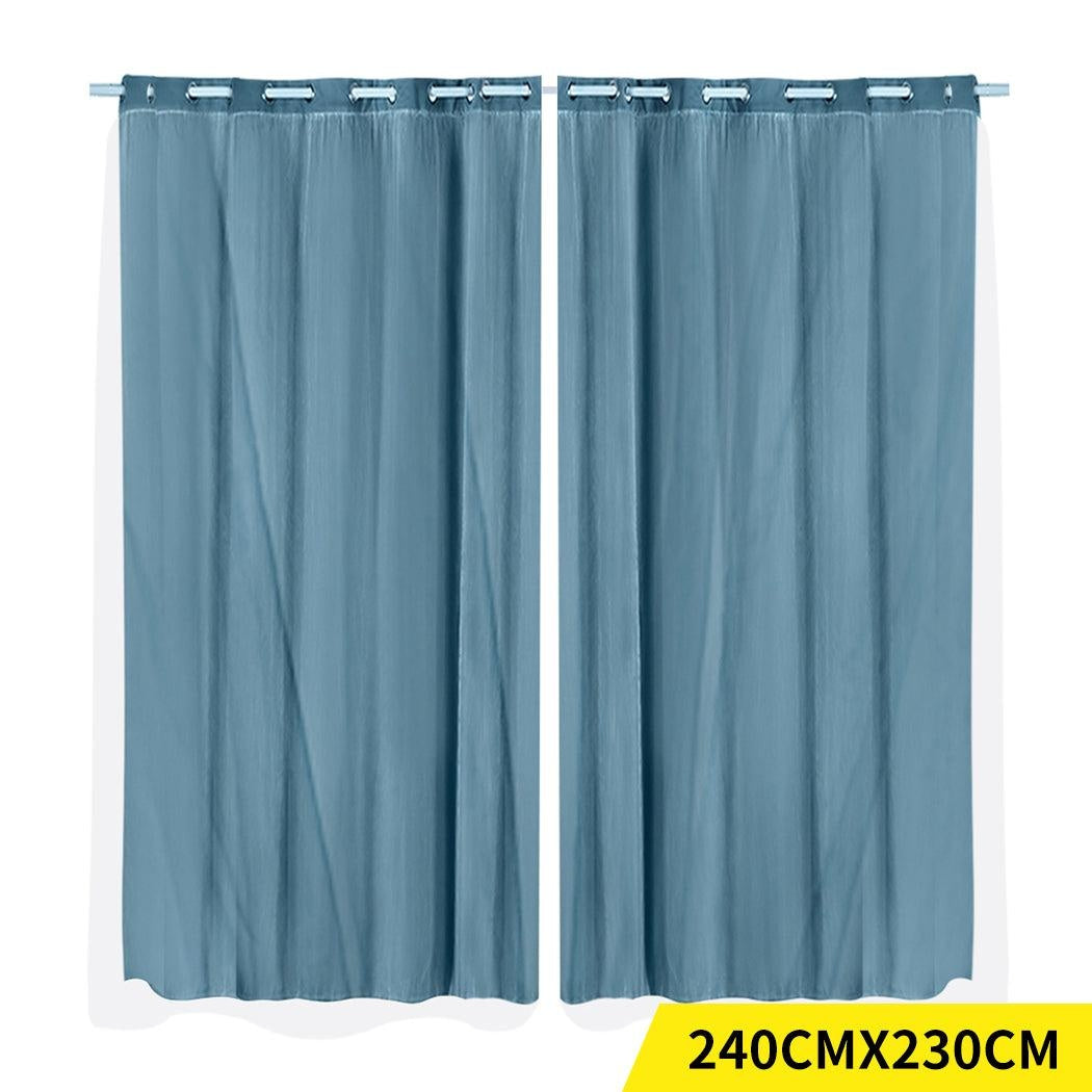 2x Blockout Curtains Panels 3 Layers with Gauze Darkening 240x230cm Turquoise Deals499