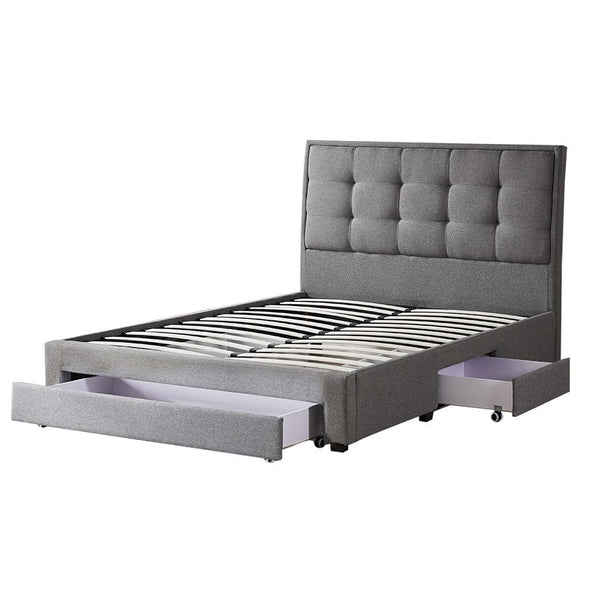 Levede Storage Bed Frame Queen Size Base with Three Drawers Linen Cotton Grey Deals499