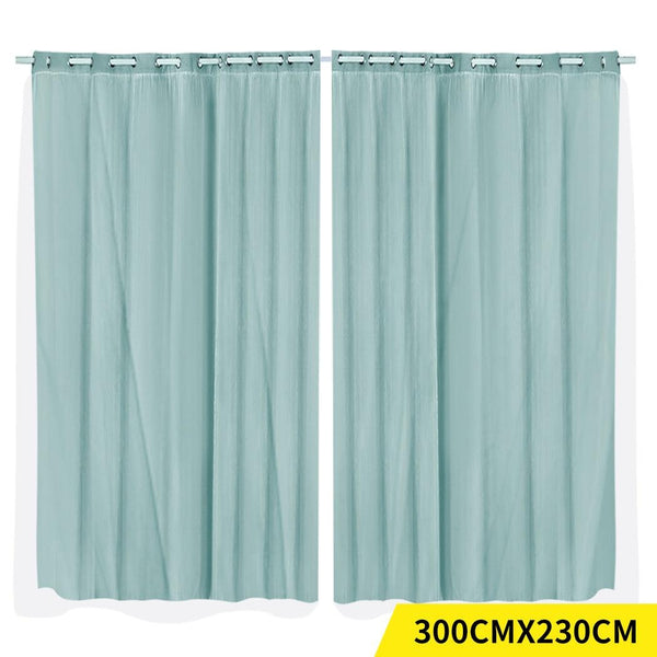 2x Blockout Curtains Panels 3 Layers with Gauze Room Darkening 300x230cm Aqua Deals499