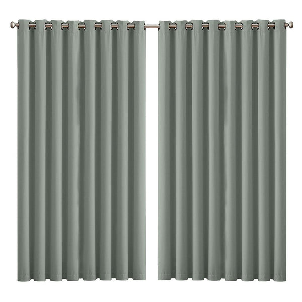 2x Blockout Curtains Panels 3 Layers Eyelet Room Darkening 300x230cm Grey Deals499