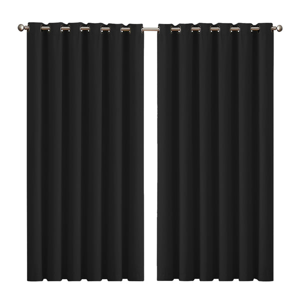 2x Blockout Curtains Panels 3 Layers Eyelet Room Darkening 240x230cm Black Deals499