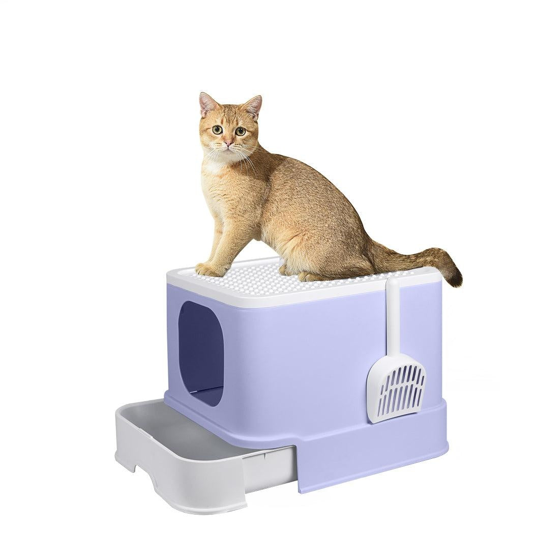 PaWz Cat Litter Box Fully Enclosed Toilet Trapping Odor Control Basin Purple Deals499