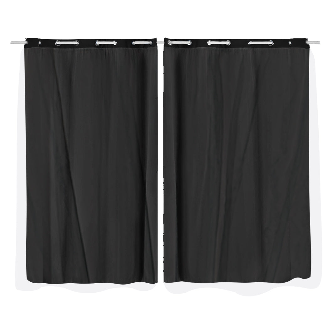 2x Blockout Curtains Panels 3 Layers with Gauze Room Darkening 140x230cm Black Deals499