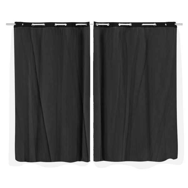 2x Blockout Curtains Panels 3 Layers with Gauze Room Darkening 140x230cm Black Deals499