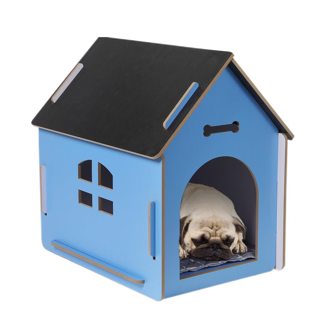 Wooden Dog House Pet Kennel Timber Indoor Cabin Large Blue L Deals499