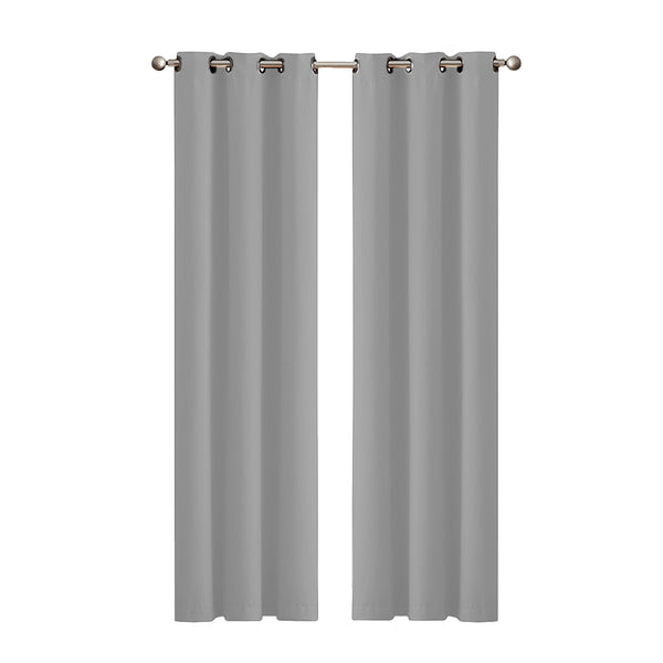 2x Blockout Curtains Panels 3 Layers Eyelet Room Darkening 132x213cm Grey Deals499