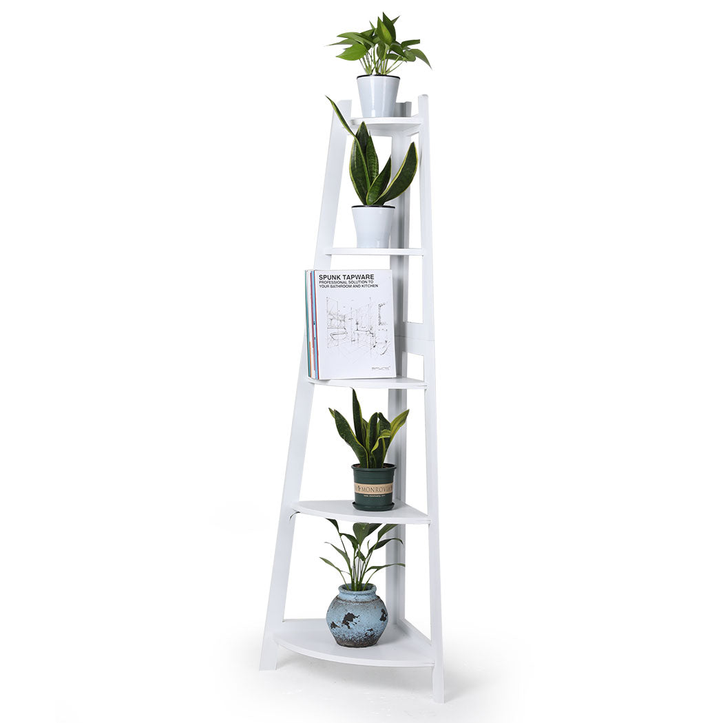 Levede 5 Tier Corner Shelf Wooden Storage Home Display Rack Plant Stand White Deals499