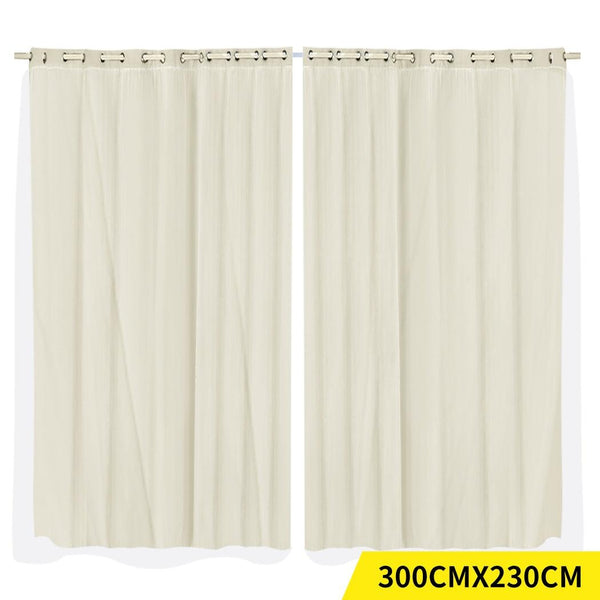 2x Blockout Curtains Panels 3 Layers with Gauze Room Darkening 300x230cm Sand Deals499