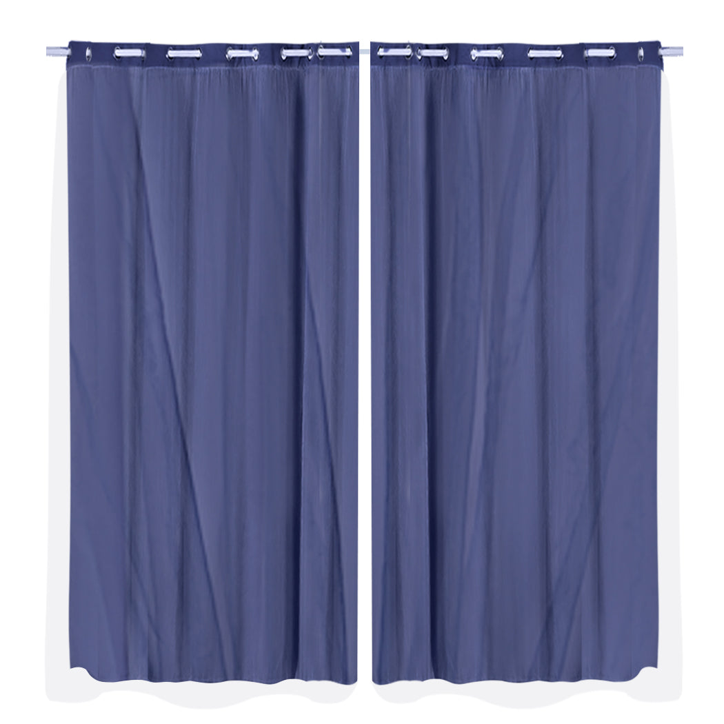 2x Blockout Curtains Panels 3 Layers with Gauze Room Darkening 240x213cm Navy Deals499