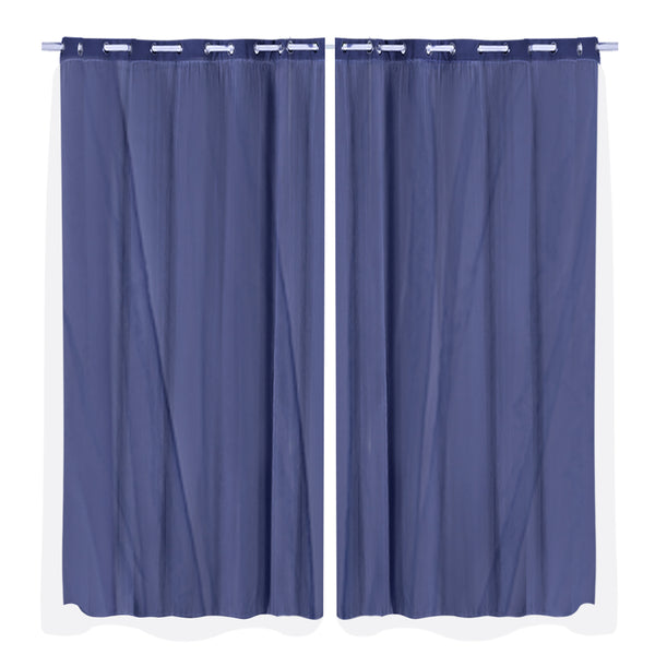 2x Blockout Curtains Panels 3 Layers with Gauze Room Darkening 240x213cm Navy Deals499