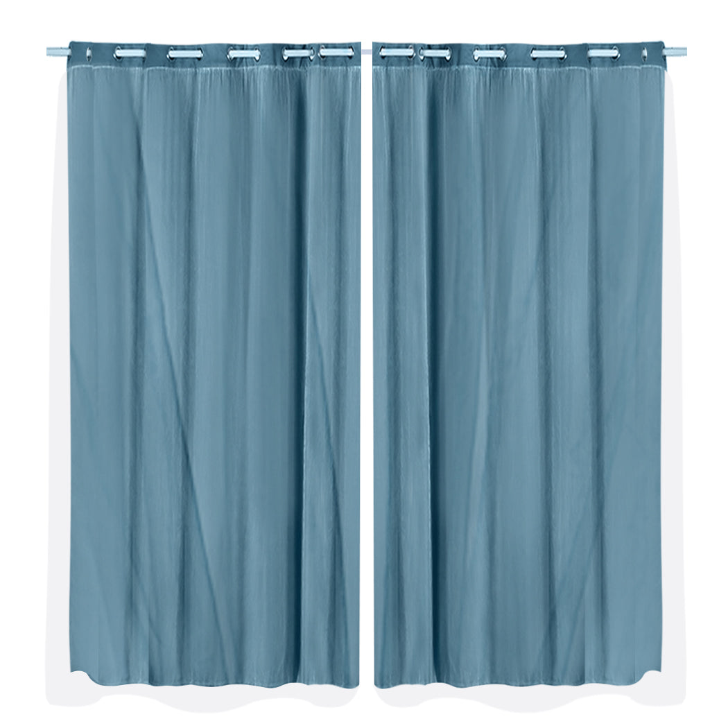 2x Blockout Curtains Panels 3 Layers with Gauze Darkening 240x213cm Turquoise Deals499