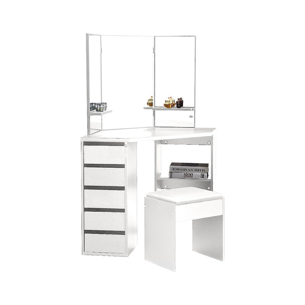 Levede Dressing Table Stool Mirror Jewellery Organiser Makeup Cabinet 5 Drawers White Deals499