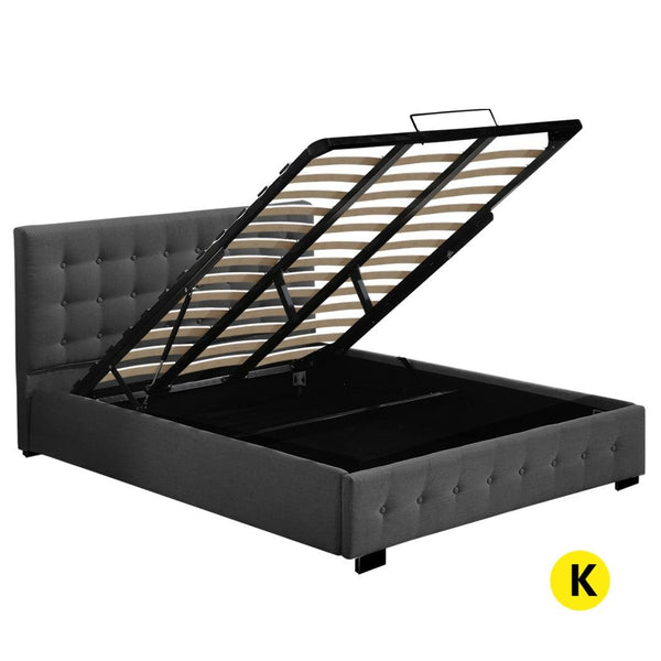 Levede Gas Lift Bed Frame Fabric Base Mattress Storage King Size Dark Grey Deals499