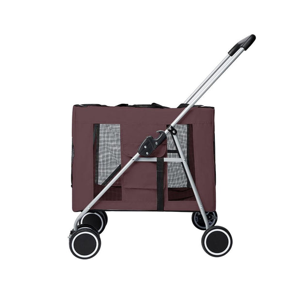 Pet Stroller Dog Cat Puppy Pram Travel Carrier 4 Wheels Pushchair Foldable Brown Deals499