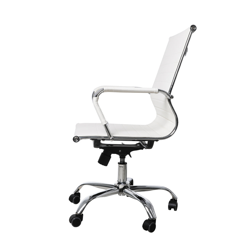 Office Chair Home Work Study Gaming Chairs PU Mat Seat Mid-Back Computer White Deals499