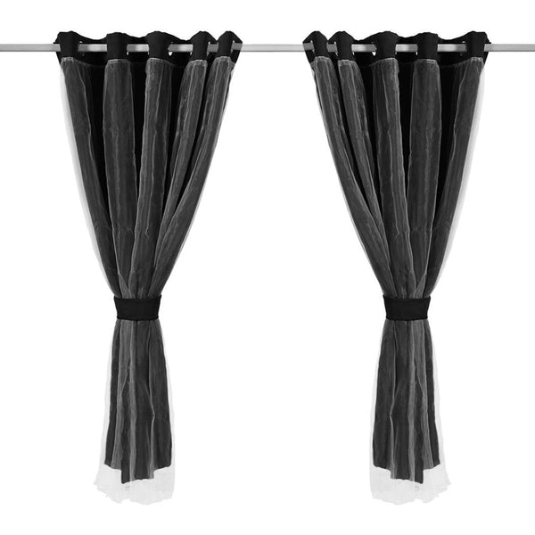 2x Blockout Curtains Panels 3 Layers with Gauze Room Darkening 180x213cm Black Deals499