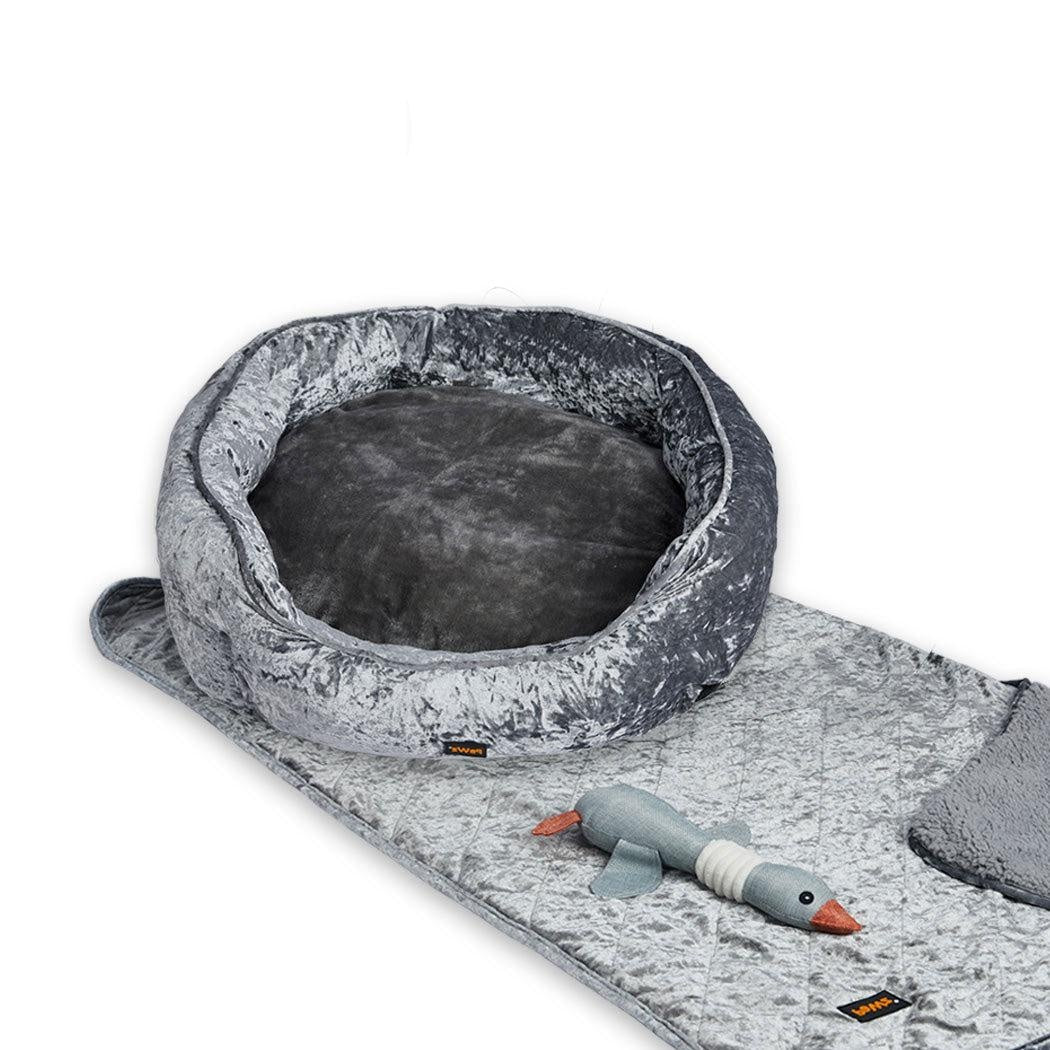 PaWz Pet Bed Set Dog Cat Quilted Blanket Squeaky Toy Calming Warm Soft Nest Grey XL Deals499