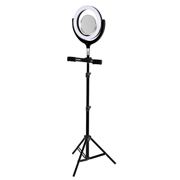 LED Ring Light with Tripod Stand Phone Holder Dimmable Studio Lamp Makeup Mirror Black Deals499