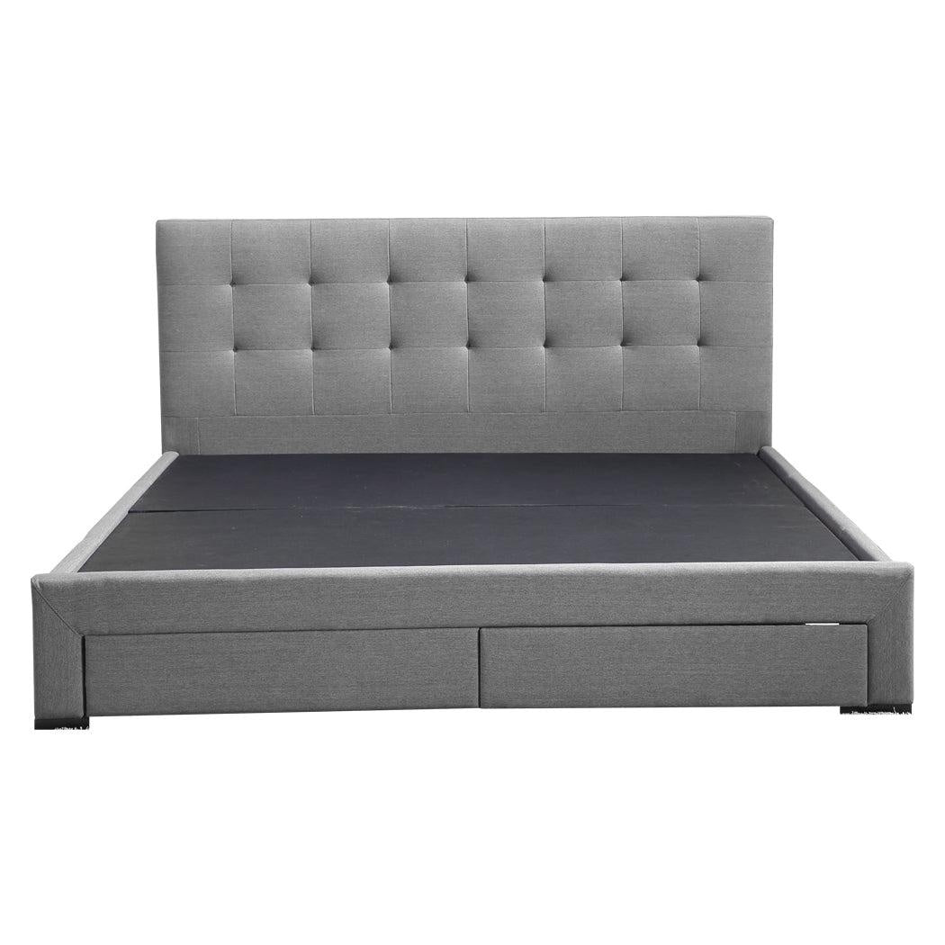 Levede Bed Frame Queen Fabric With Drawers Storage Wooden Mattress Grey Deals499