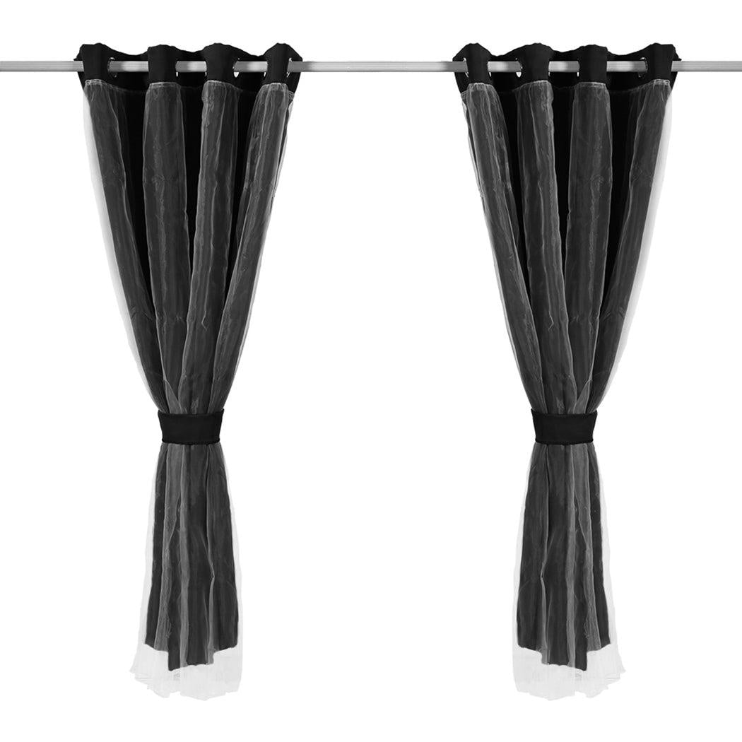 2x Blockout Curtains Panels 3 Layers with Gauze Room Darkening 140x230cm Black Deals499