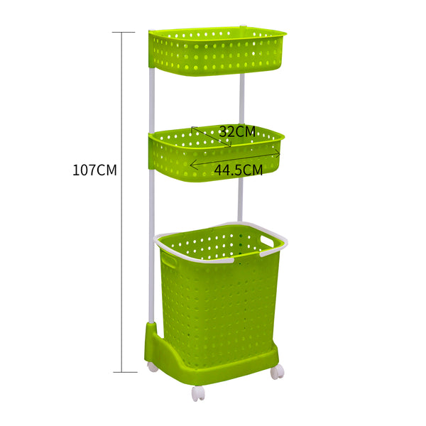 3 Tier Bathroom Laundry Clothes Baskets Bin Hamper Mobile Rack Removable Shelf Deals499